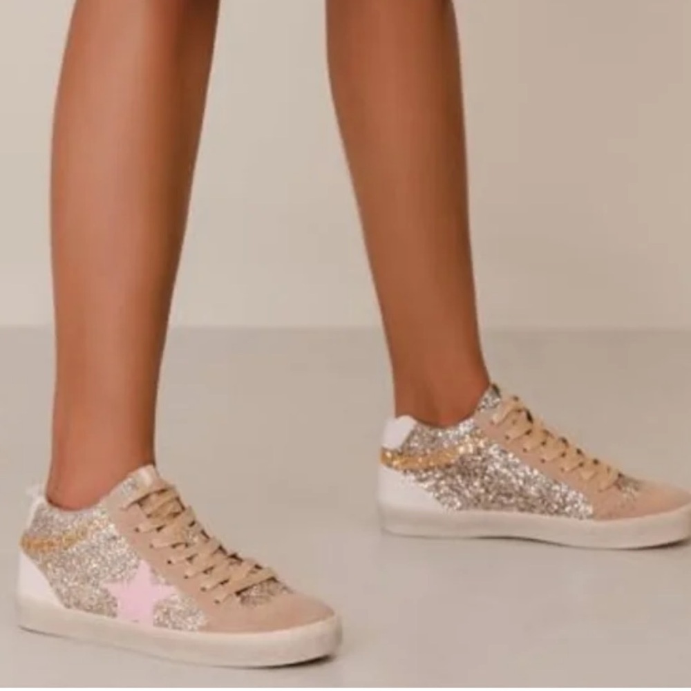 Mi.iM Daisy Light Gold Pink Star Glittery Gold Women's Sneakers Mid Size 8.5